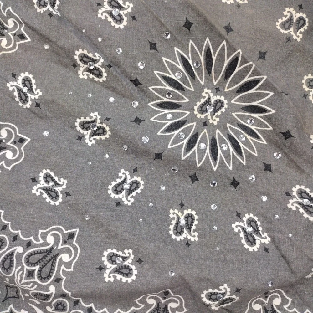 Vintage Hav A Hank Bandana Scarf Gray Black Paisley Bling RN15187 Made in USA